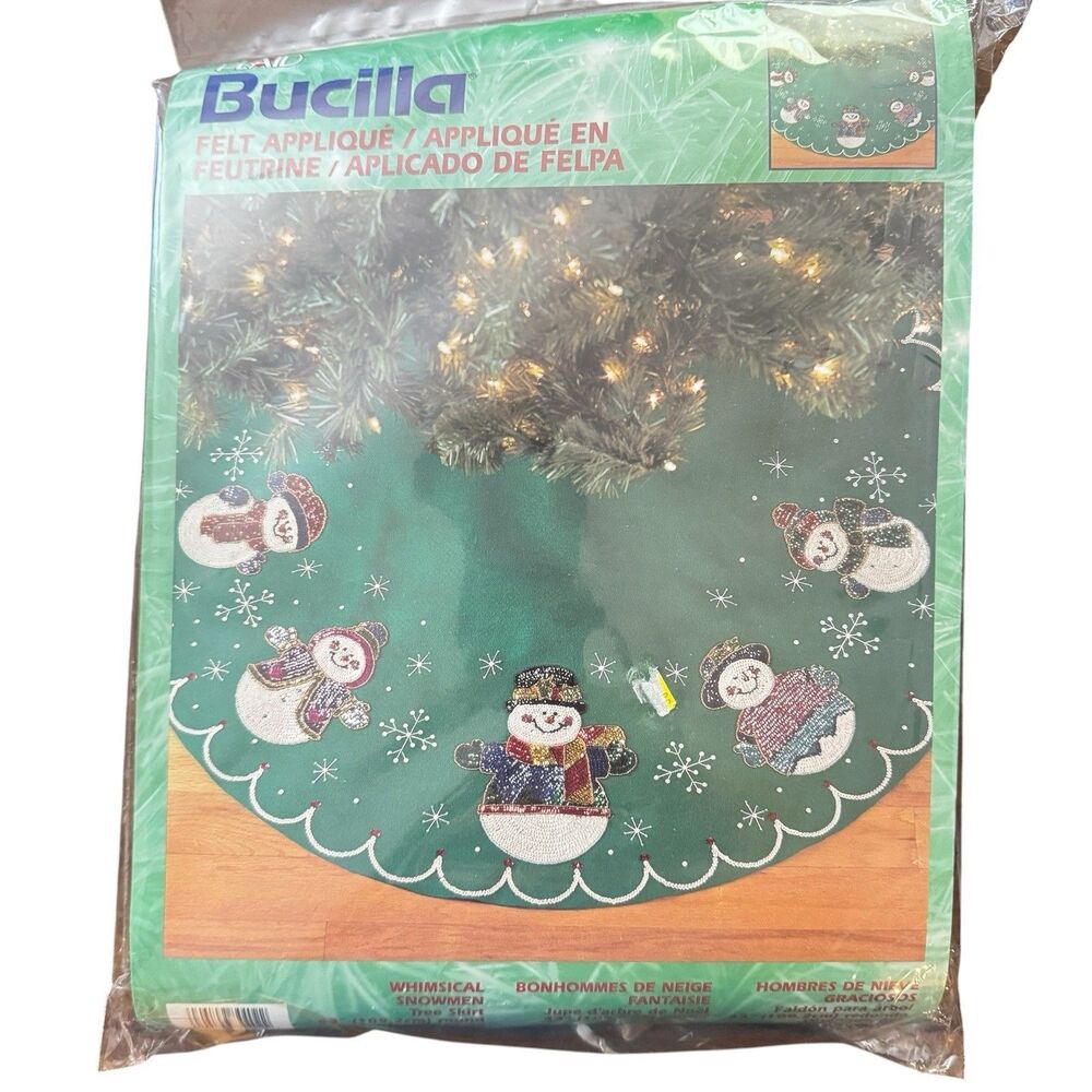 Bucilla Christmas Felt Appliqué Whimsical Snowman Tree Skirt 84402